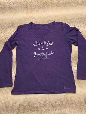Life Is Good Purple V-Neck 'Thankful & Grateful' Long-Sleeve Tee